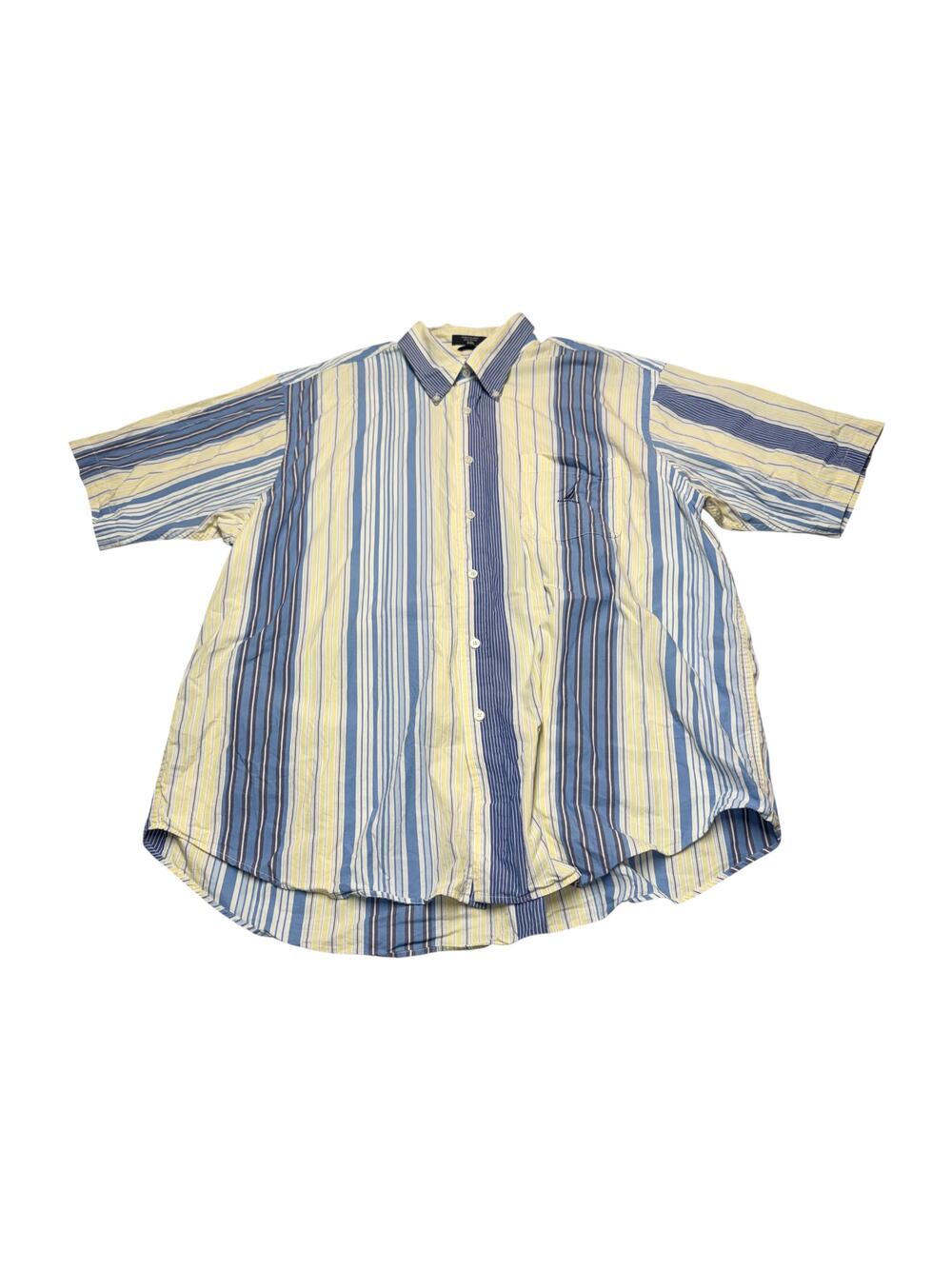 Nautica XXL Striped Short Sleeve Button Down Shirt Blue Yellow Cotton